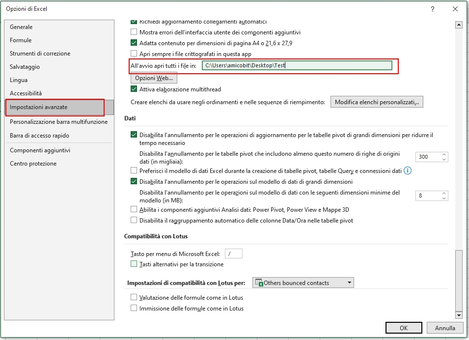 Amicobit - Excel in pillole - impostazioni avanzate